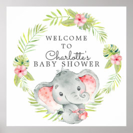 Jungle Girl Elephant Babydusche Willkommen Poster