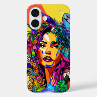 Jungle Goddess Pop Art Peacock Portrait iPhone 16  Hülle