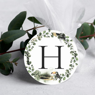 Jungle Greenery   Monogram Wedding Umschlag Aufkle Runder Aufkleber