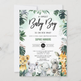  Jungle Greenery Wild Safari Animals Baby Shower Einladung