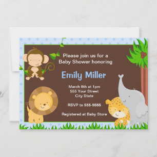 Jungle Invitation Baby Boy Dusche Blau Einladung