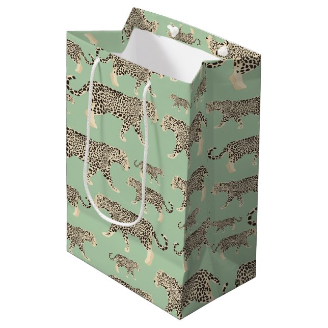 Jungle Jaguar Tiermuster Mittlere Geschenktüte (Vorderseite Schrägansicht)