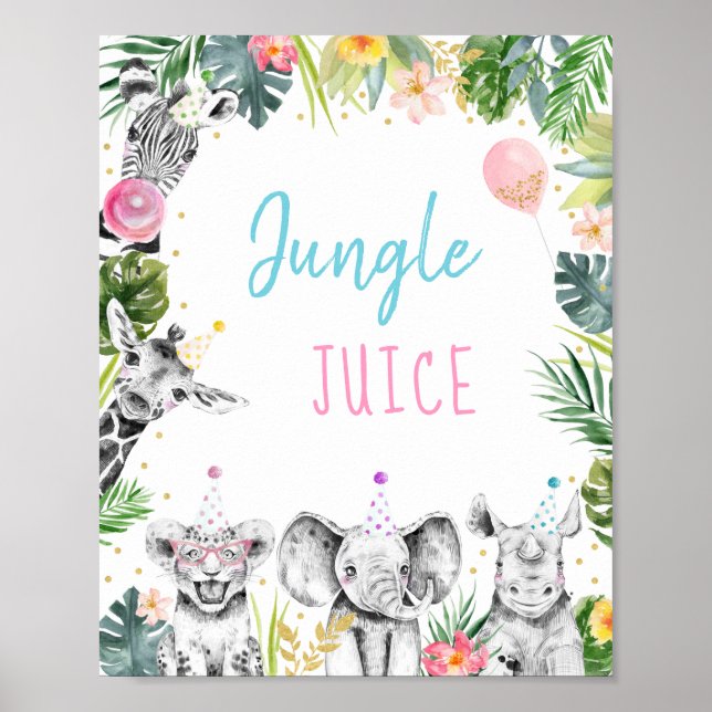 Jungle Juice Pink Gold Tropical Safari Birthday Poster (Vorne)