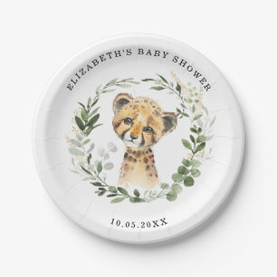 Jungle Leopard Baby Cheetah Grüne Golddusche Pappteller