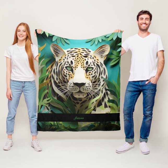 Jungle Leopard Personalisierter Name Fleecedecke (Beispiel)