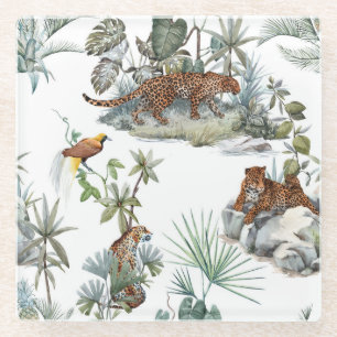 Jungle Leopard Wasserfarbe Tropische Szene Glasuntersetzer