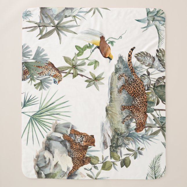 Jungle Leopard Wasserfarbe Tropische Szene Sherpadecke (Vorderseite)
