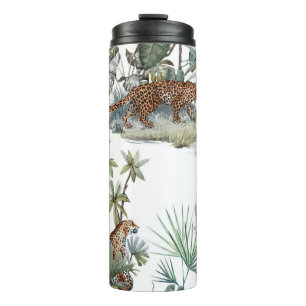 Jungle Leopard Wasserfarbe Tropische Szene Thermosbecher