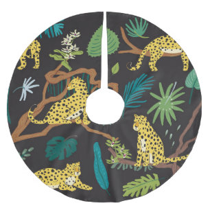 Jungle Leopards: Illustrationen zur Vintagen Tierw Polyester Weihnachtsbaumdecke