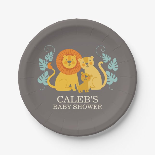 Jungle Lion Babydusche Pappteller (Vorderseite)