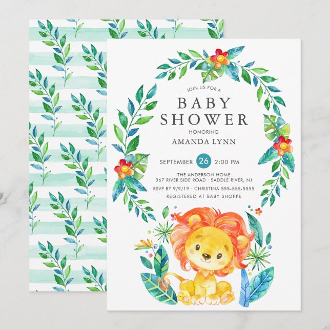 Jungle Lion Boy Baby Dusche Einladung (Vorne/Hinten)