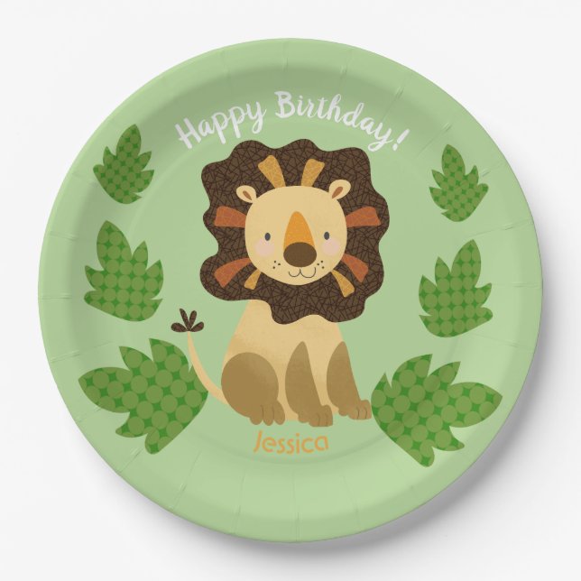 Jungle Lion Individuelle Name Birthday Party Pappteller (Vorderseite)