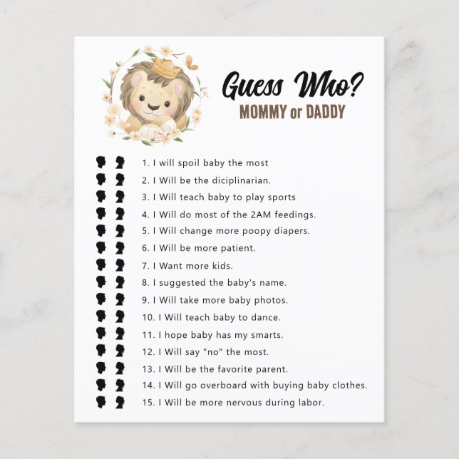 Jungle Lion King Guess Wer Mama oder Daddy Game (Vorderseite)