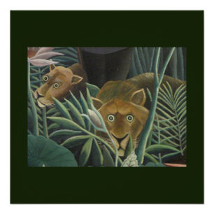 Jungle Lions Folk Art von Rousseau Poster