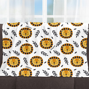 Jungle-Löwenmuster mit Kindername Fleecedecke