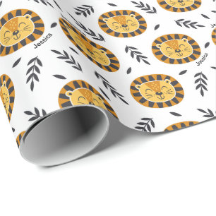 Jungle-Löwenmuster mit Kindername Geschenkpapier