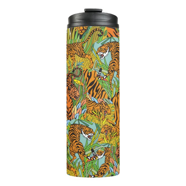 Jungle Majesty: Tiger inmitten von Grün Thermosbecher (Vorderseite)