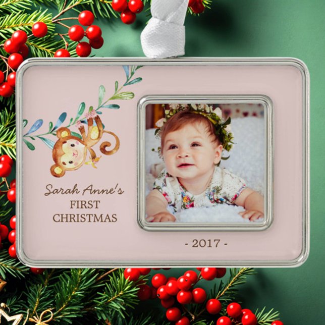 Jungle Monkey Baby's 1. Weihnachts-Foto Ornament Rahmen-Ornament Silber (Von Creator hochgeladen)