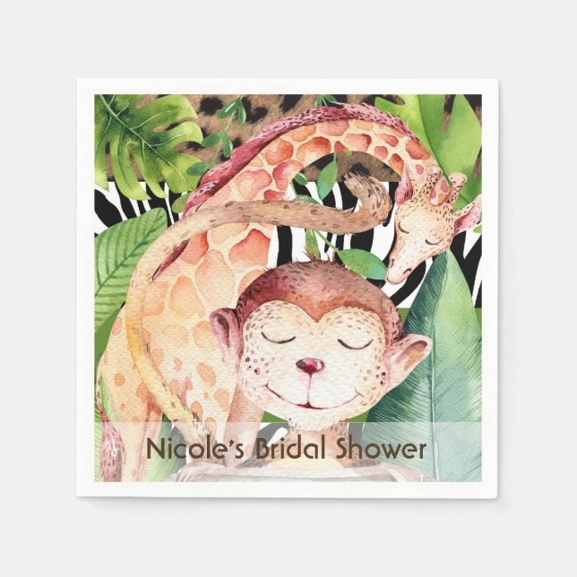 Jungle Monkey & Giraffe Baby Dusche Party nach Maß Serviette (Vorderseite)