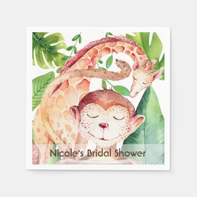 Jungle Monkey & Giraffe Baby Dusche Party nach Maß Serviette (Vorderseite)
