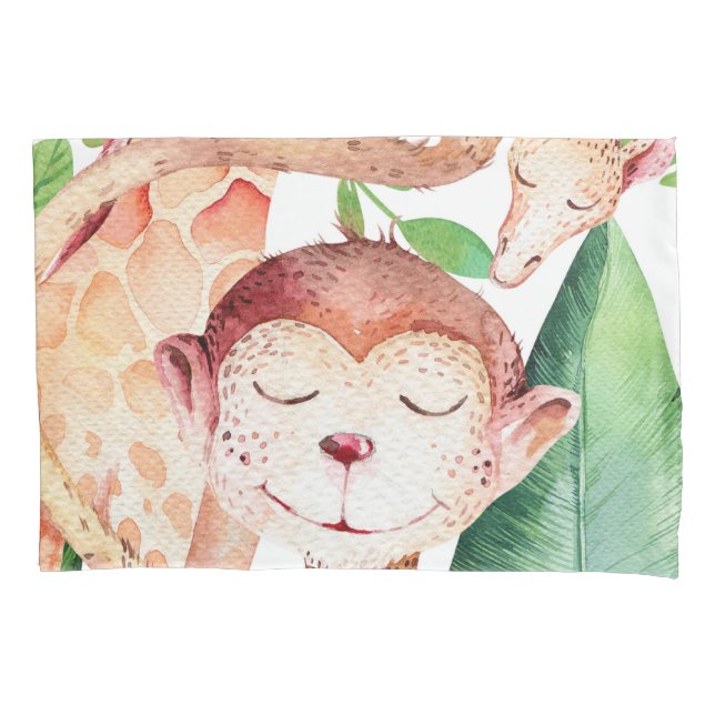 Jungle Monkey & Giraffe Kinderzimmer Schlafzimmer  Kissenbezug (Vorderseite)