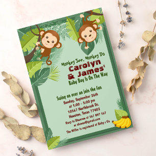 Jungle Monkey Safari Animal Couple Baby Dusche Einladung