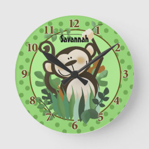Jungle Monkey Wall Clock (Green) Add a Name Runde Wanduhr