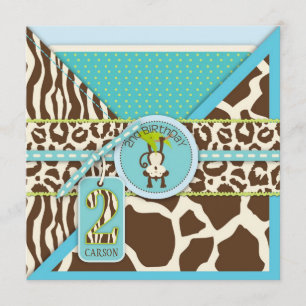 Jungle Monkey Zweiter Geburtstag Einladung Blau