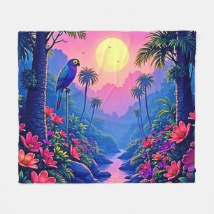 Jungle Moon Blue Parrot Paradise Fleecedecke