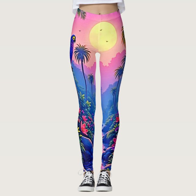 Jungle Moon Blue Parrot Paradise Leggings (Vorderseite)