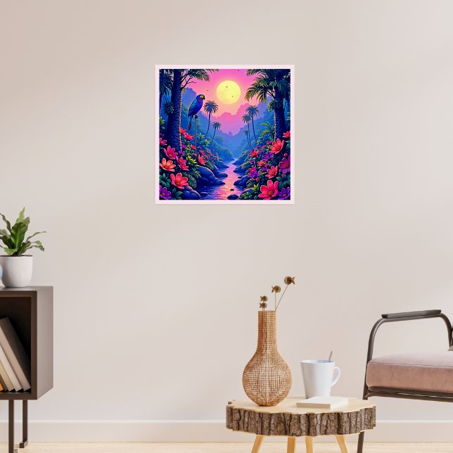 Jungle Moon Blue Parrot Paradise Poster (Wohnzimmer 3)