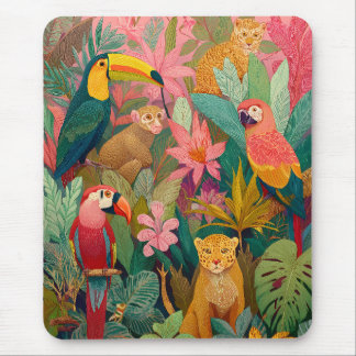 Jungle Mouse Pad–Leopard, Parrot, Toucan & Monkey Mousepad