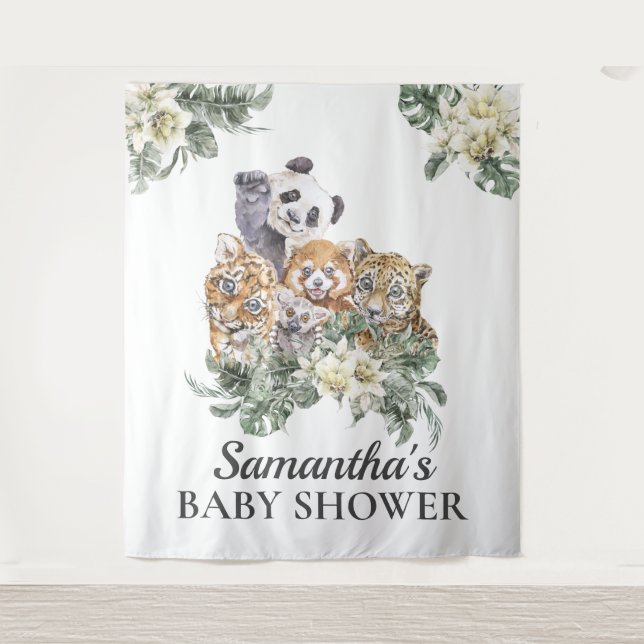Jungle Niedlicher Tiere Monogram Tropical Baby Dus Wandteppich (Vorderseite)