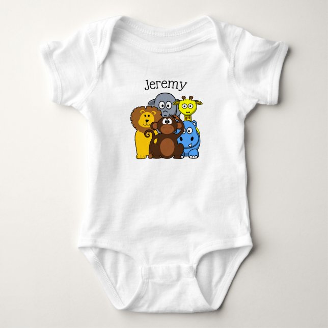 Jungle oder Zoo Animals Themed Personalisiert Baby Strampler (Vorderseite)
