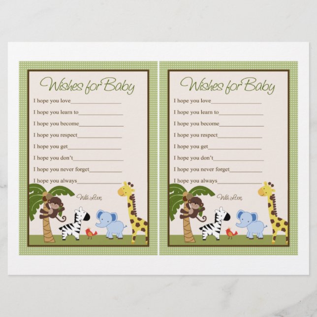 Jungle Pals/Safari "Wish for Baby"-Blatt (Vorderseite)