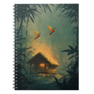 Jungle Parrots Twilight Cabin Glow Art Notebook Notizblock