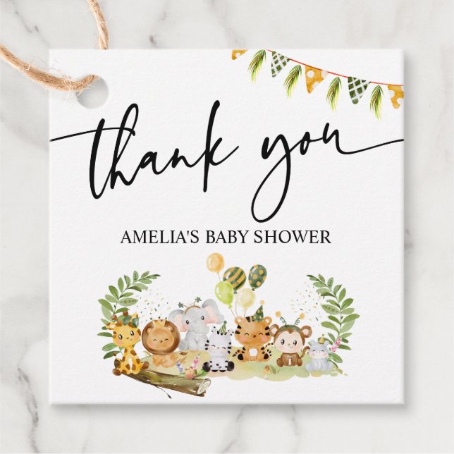 Jungle Party Baby Animals Baby Dusche Gastgeschenk Geschenkanhänger (Vorderseite)