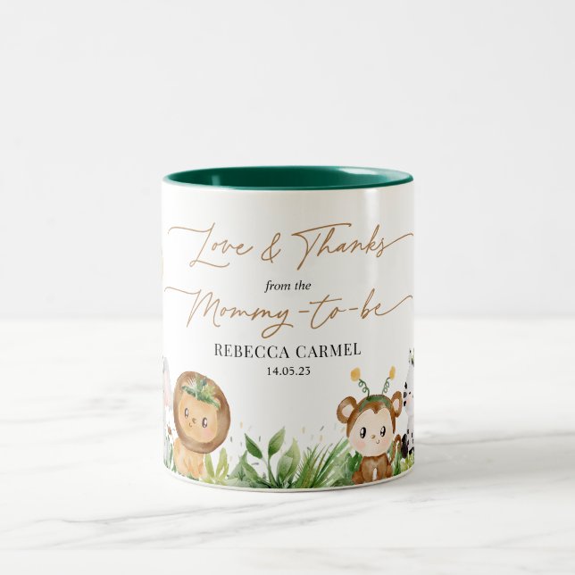 Jungle Party Babydusche Personalisiertes Gastgesch Zweifarbige Tasse (Mittel)