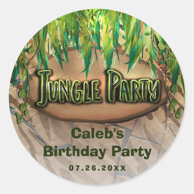 JUNGLE PARTY Blätter & Gastgeschenk für Tierdrucke Runder Aufkleber (Vorderseite)