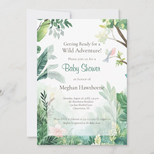 Jungle Path Wild Adventure Baby Dusche Einladung (Vorderseite)
