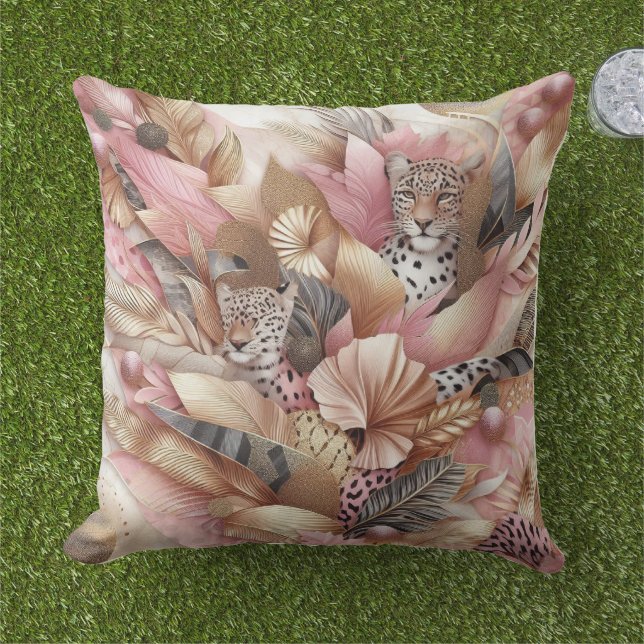 Jungle Pink and Brown Leopard  Kissen (Gras)