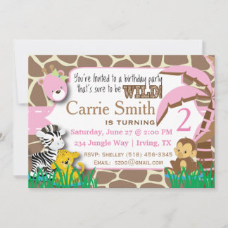 Jungle Pink zum Geburtstag Einladung