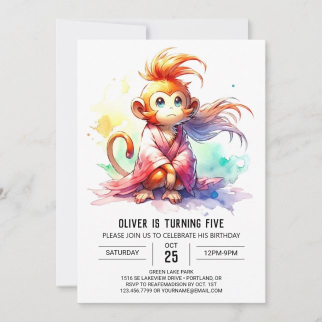 Jungle Printable Monkey Birthday Einladung (Vorderseite)