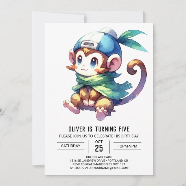 Jungle Printable Monkey Birthday Einladung (Vorderseite)