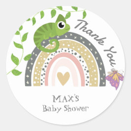 Jungle, Rainbow & Chameleon Babydusche Vielen Dank Runder Aufkleber