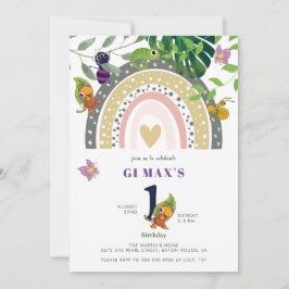 Jungle, Regenbogen und Chameleon Baby 1. Geburtsta Einladung