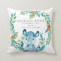 Jungle Rhino Baby Birth Stats Coussin