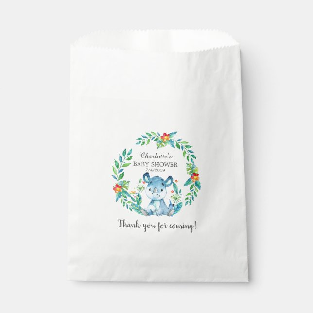 Jungle Rhino Baby Showdusche Gefälligkeitstaschen Geschenktütchen (Vorderseite)