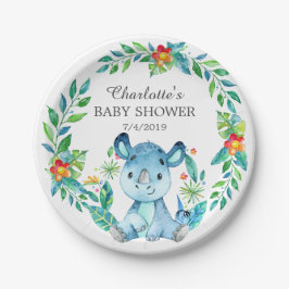 Jungle Rhino Baby Shower 7" Plättchen Pappteller