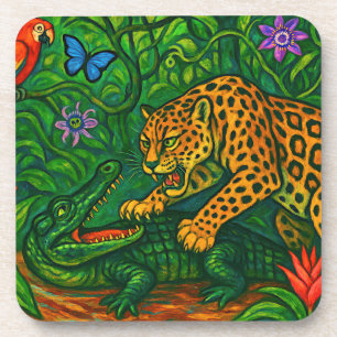"Jungle Rivals" - Farbenfrohe Wildlife Portrait Getränkeuntersetzer
